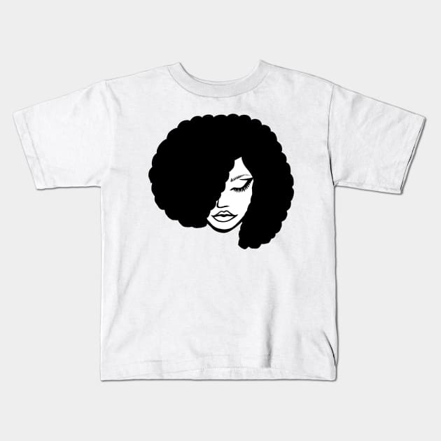 black and white afro art woman simple art Kids T-Shirt by Spinkly